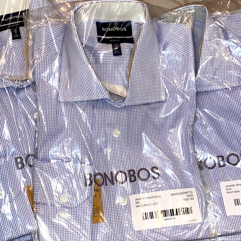 BONOBOS MENS DRESS SHIRT JETSETTER NAVY MINI CHECK SIZE 16/35